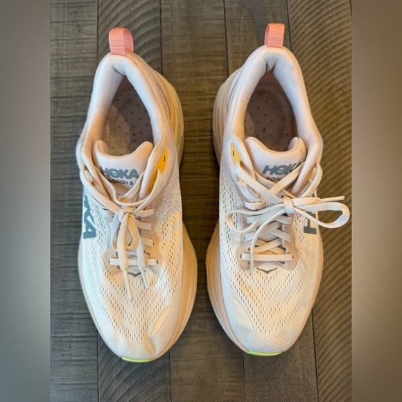 Hoka One One Bondi 8 Light Pink/Cream Athletic Shoes Women's Size 9.5 B - Picture 7 of 16
